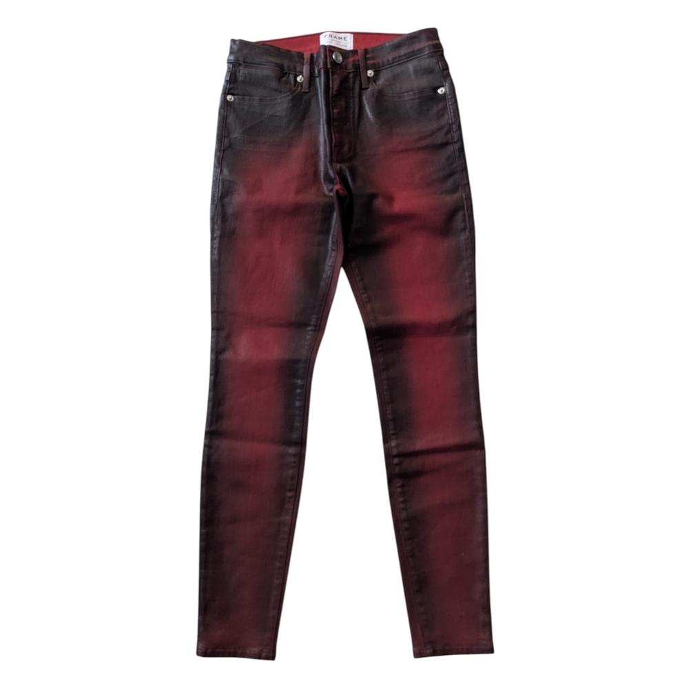 Frame Denim Red Wash Waxed Denim Skinny Pants Size 27 High Waisted